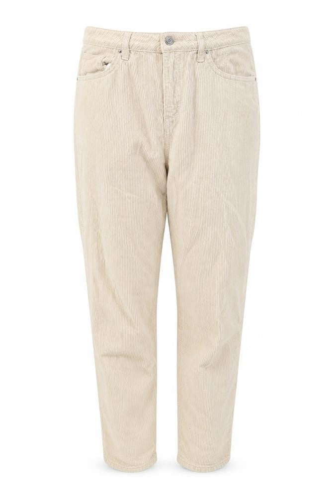Front view of Denim & Co. women’s beige cotton trousers, size UK 10, regular zip