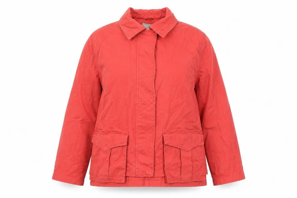 Front view of ASOS women’s red jacket, size UK 14, button