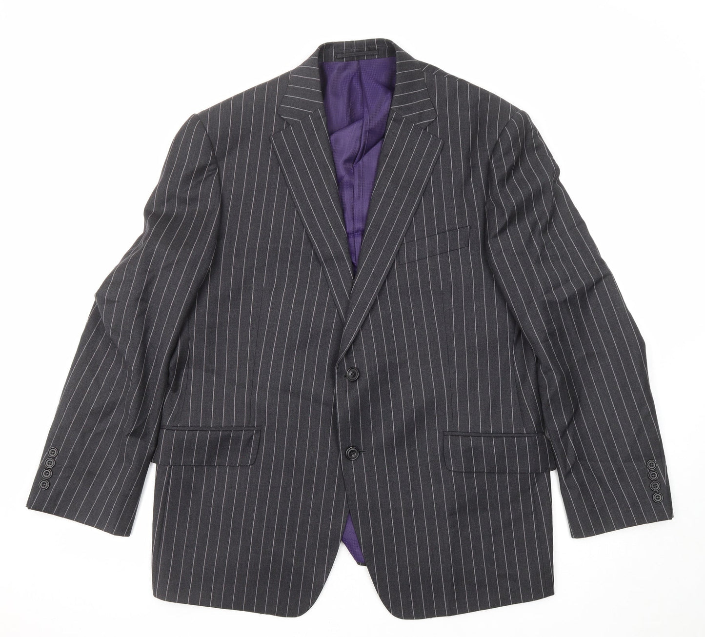 Marks and Spencer Mens Grey Striped Wool Jacket Suit Jacket Size 42 Regular