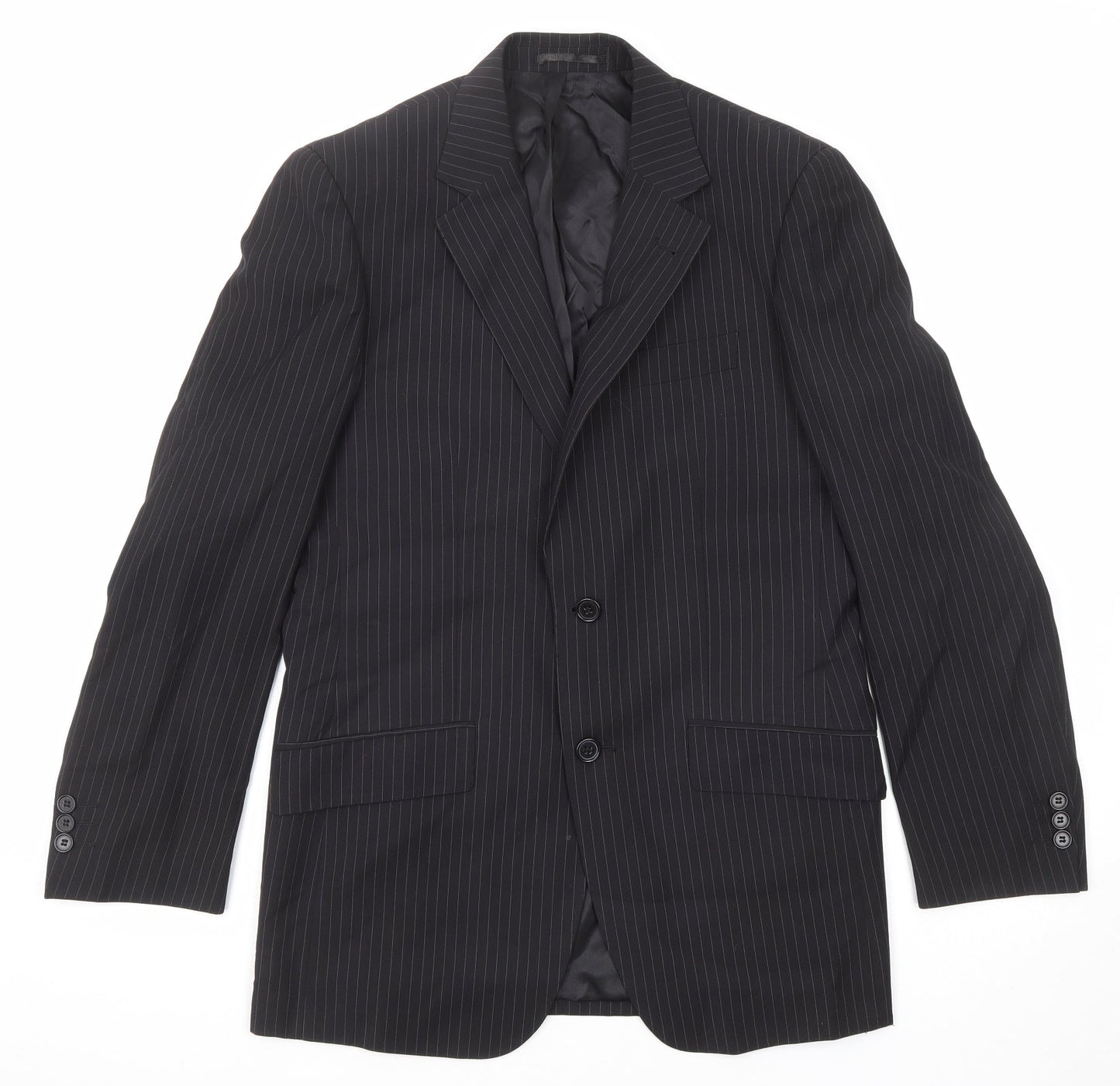 Burton Mens Black Striped Polyester Jacket Suit Jacket Size 36 Regular