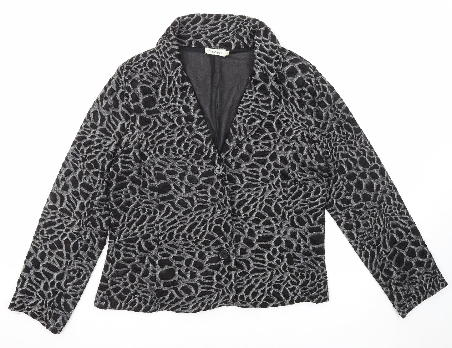 CHIANTI Womens Black Geometric Jacket Blazer Size 18 Button