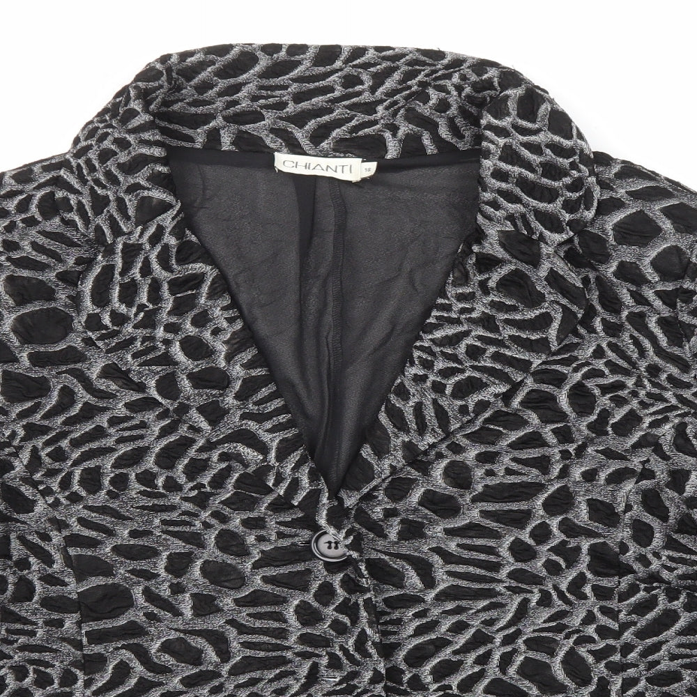 CHIANTI Womens Black Geometric Jacket Blazer Size 18 Button