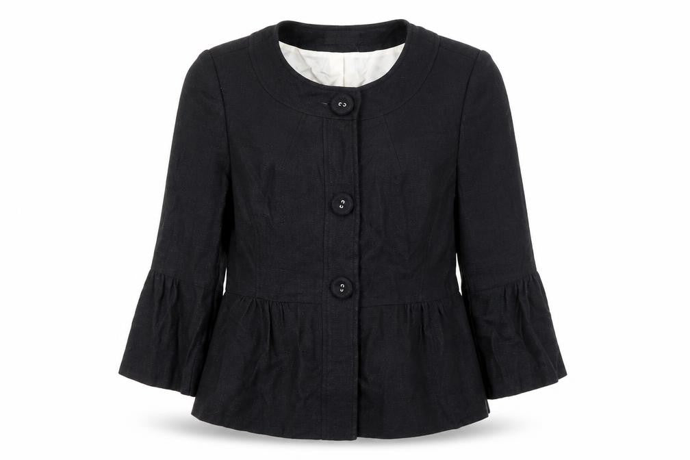 Front view of Principles women’s black jacket, size UK 14, button