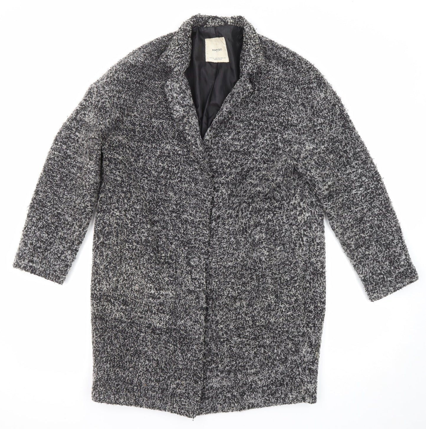 Mango Womens Grey Geometric Overcoat Coat Size XS Snap