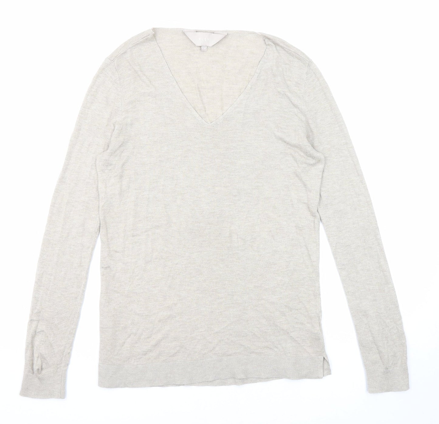Kley Womens Beige V-Neck Viscose Pullover Jumper Size 12