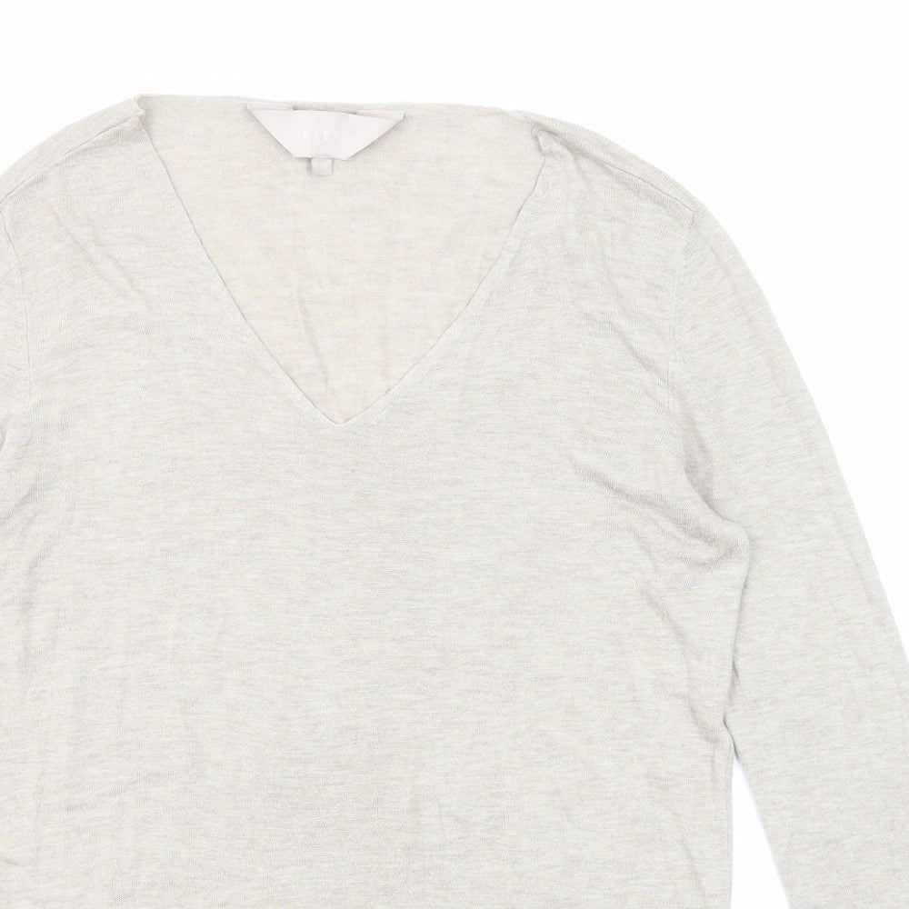 Kley Womens Beige V-Neck Viscose Pullover Jumper Size 12