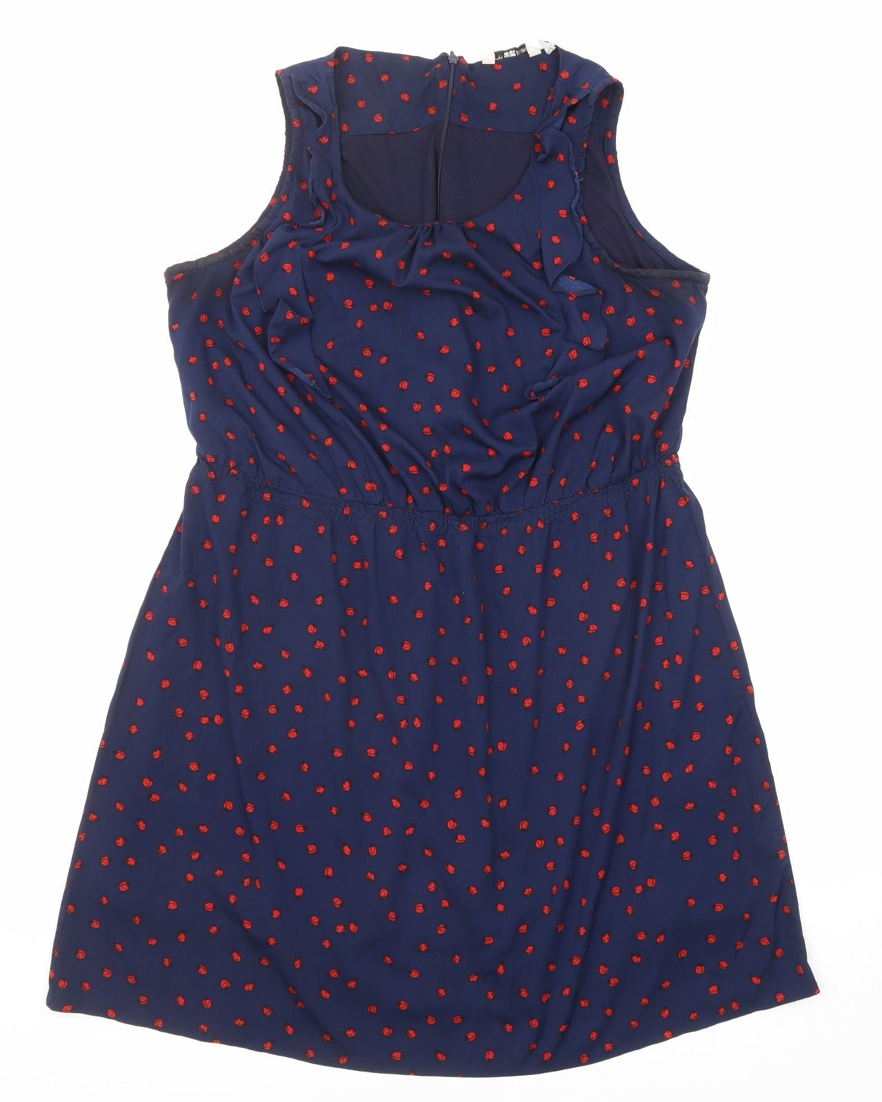 New Look Womens Blue Geometric Polyester A-Line Size 14 Round Neck Zip