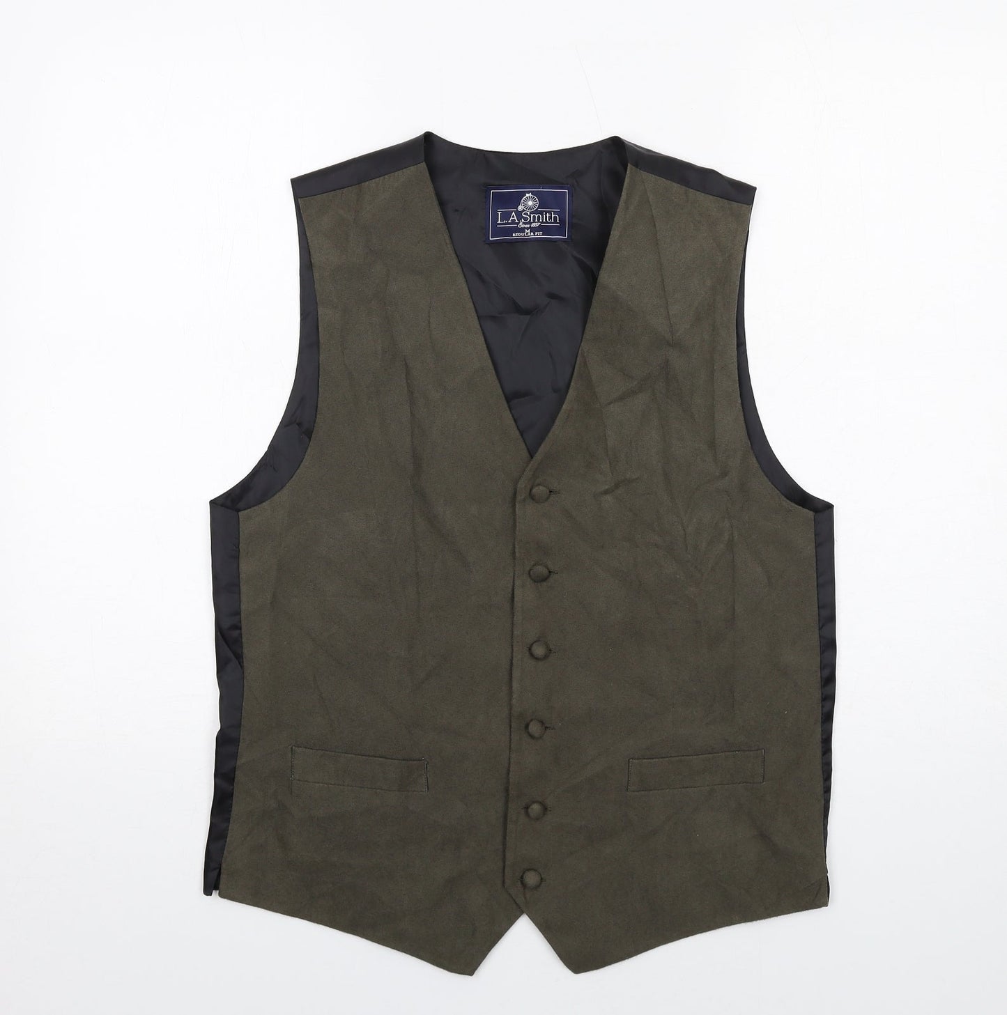 LA Smith Mens Green Polyester Jacket Suit Waistcoat Size M Regular