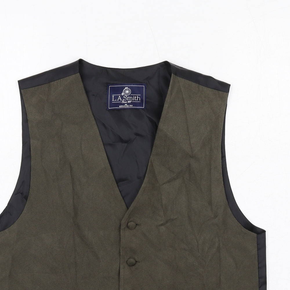 LA Smith Mens Green Polyester Jacket Suit Waistcoat Size M Regular