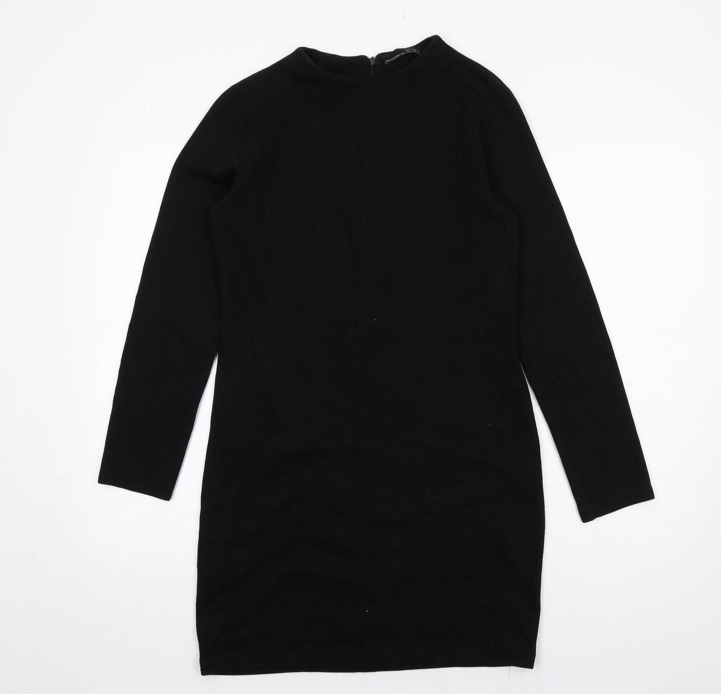 Zara Womens Black Polyester Shift Size L Round Neck Zip