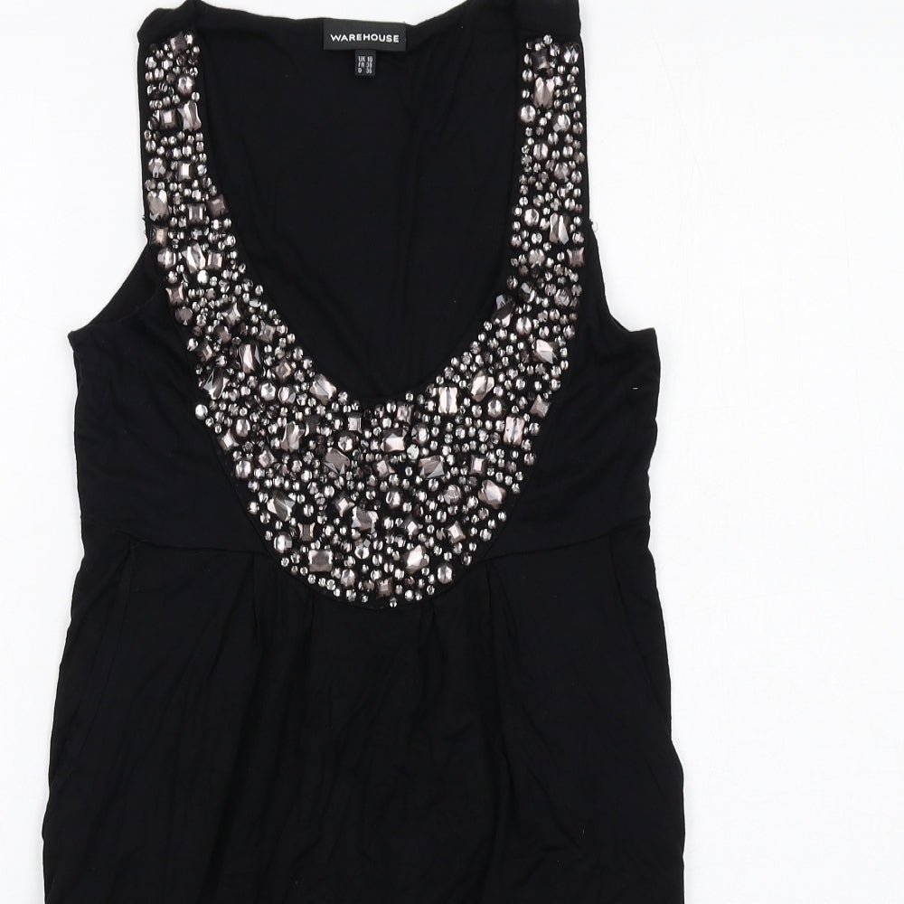 Warehouse Womens Black Viscose Tunic Tank Size 10 Scoop Neck