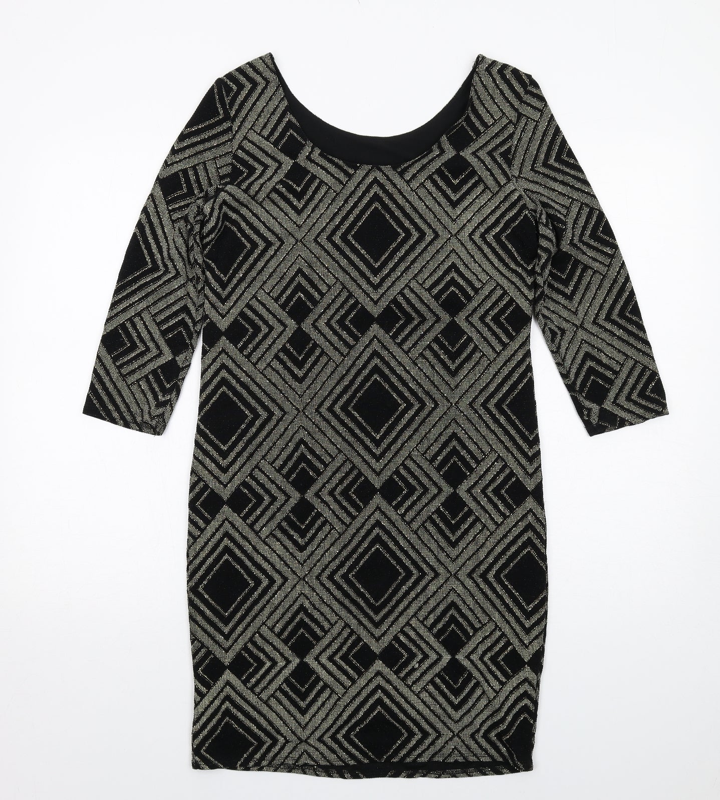 Wallis Womens Black Geometric Nylon A-Line Size 12 Round Neck Pullover