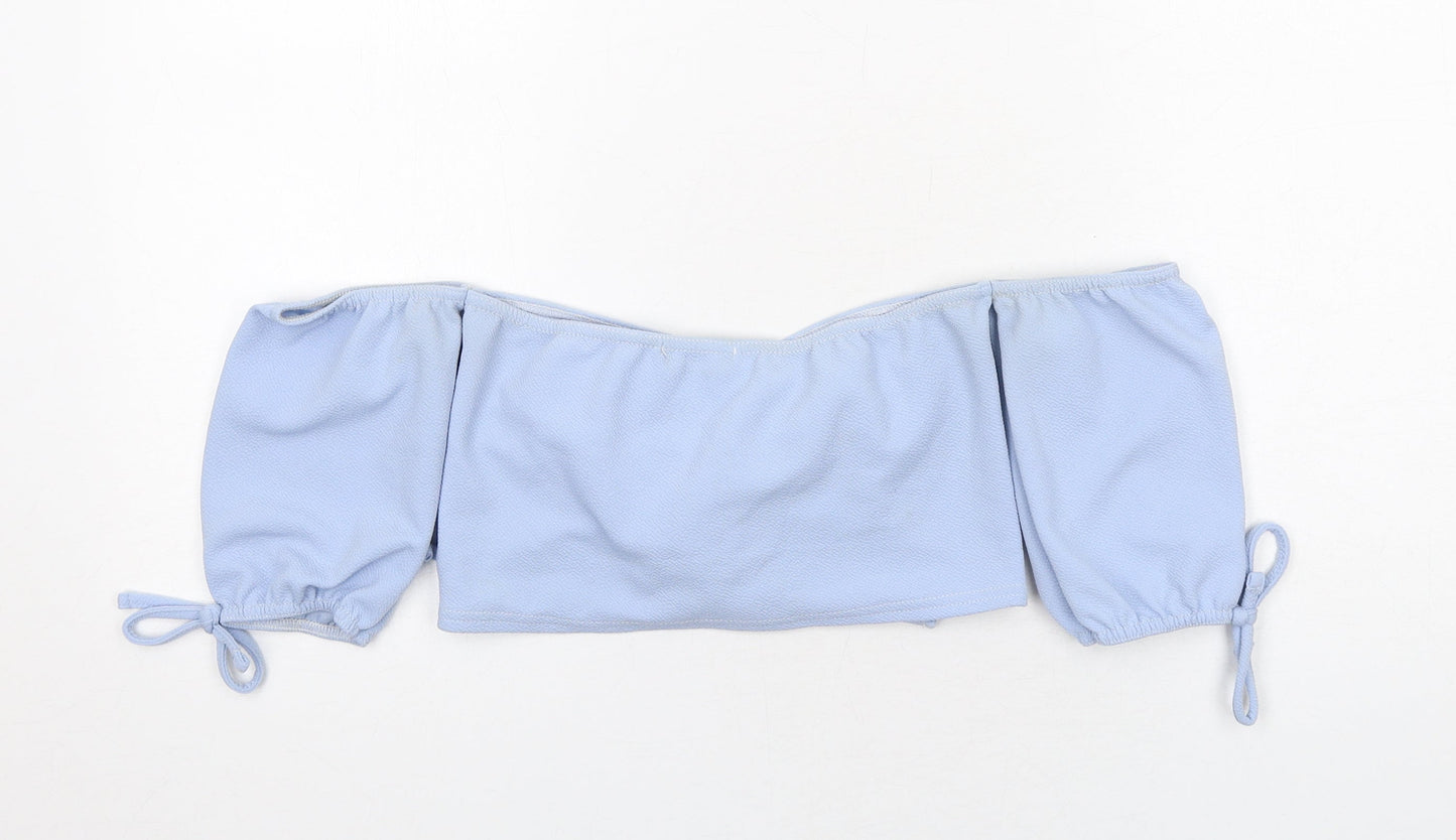 PRETTYLITTLETHING Womens Blue Polyester Cropped Blouse Size 10 Off the Shoulder