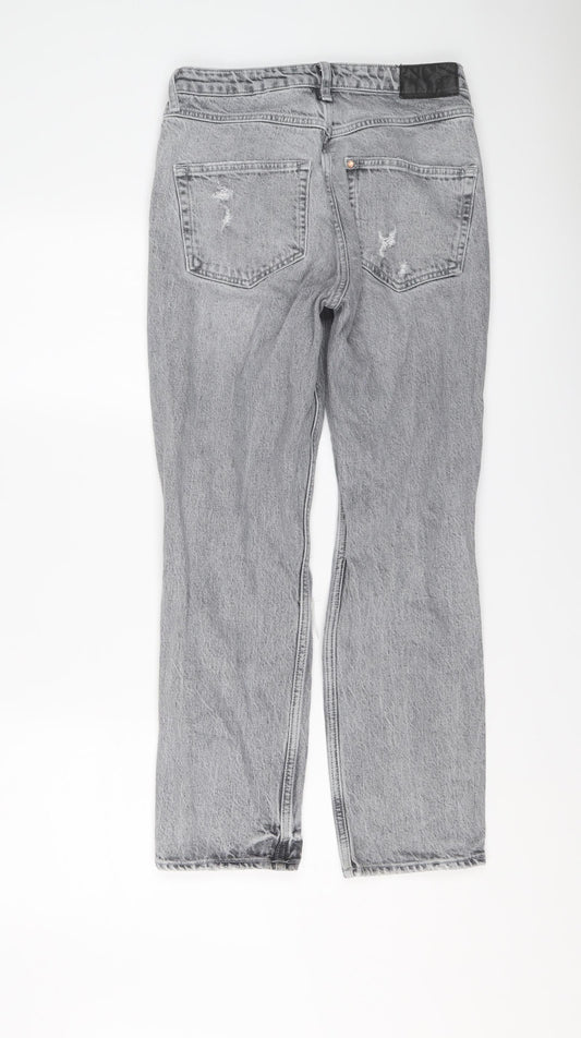 H&M Womens Grey Cotton Straight Jeans Size 10 L26 in Regular Button