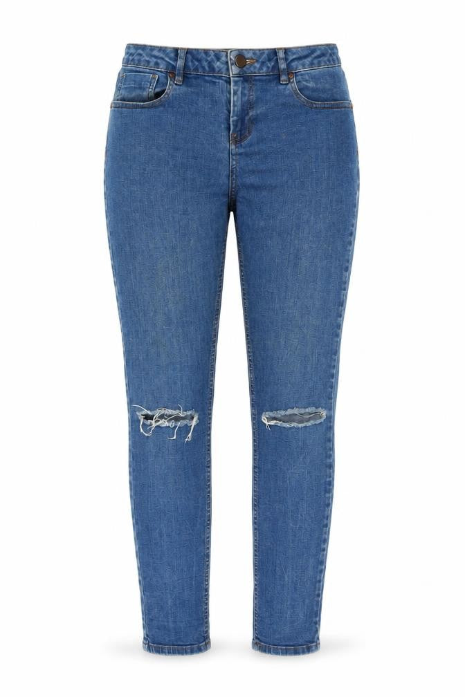 Front view of ASOS women’s blue cotton skinny jeans, size UK 30, in, 30-inch leg regular button