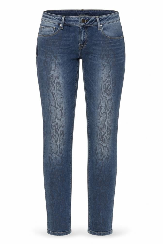 United Colors of Benetton Womens Blue Animal Print Cotton Skinny Jeans Size 28 in L31 in Regular Button - Snakeskin pattern