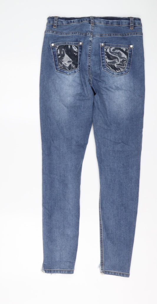Missguided Womens Blue Cotton Skinny Jeans Size 10 L28 in Regular Button