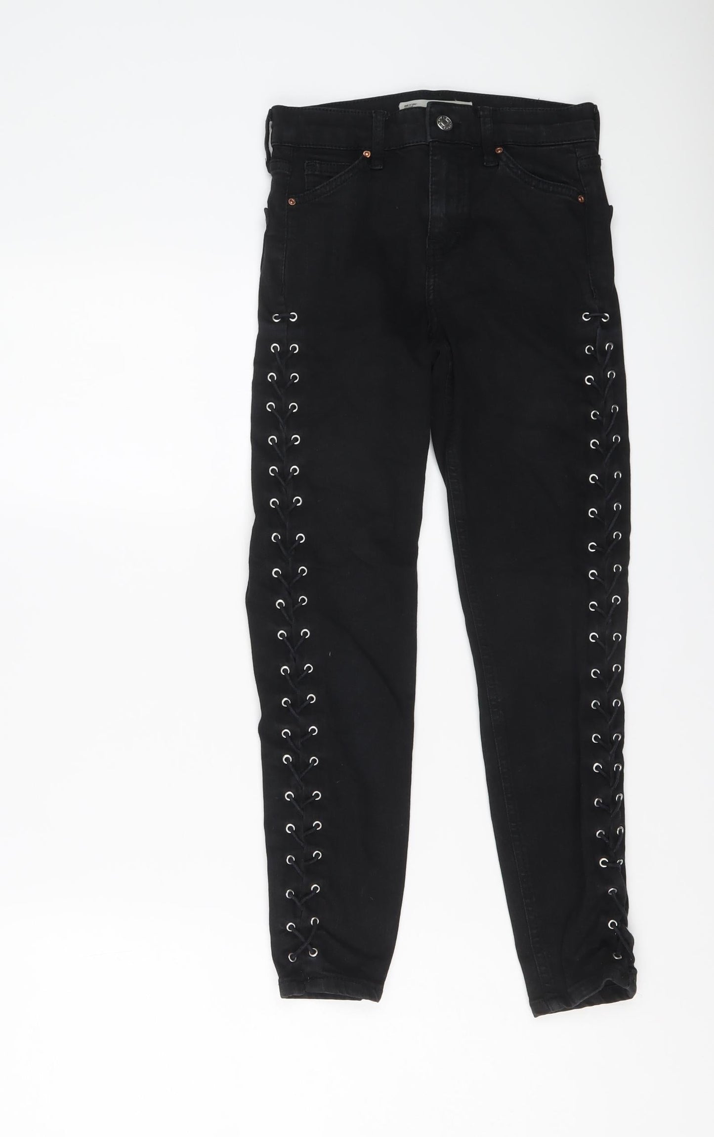 Topshop Womens Black Cotton Skinny Jeans Size 24 in L25 in Regular Button