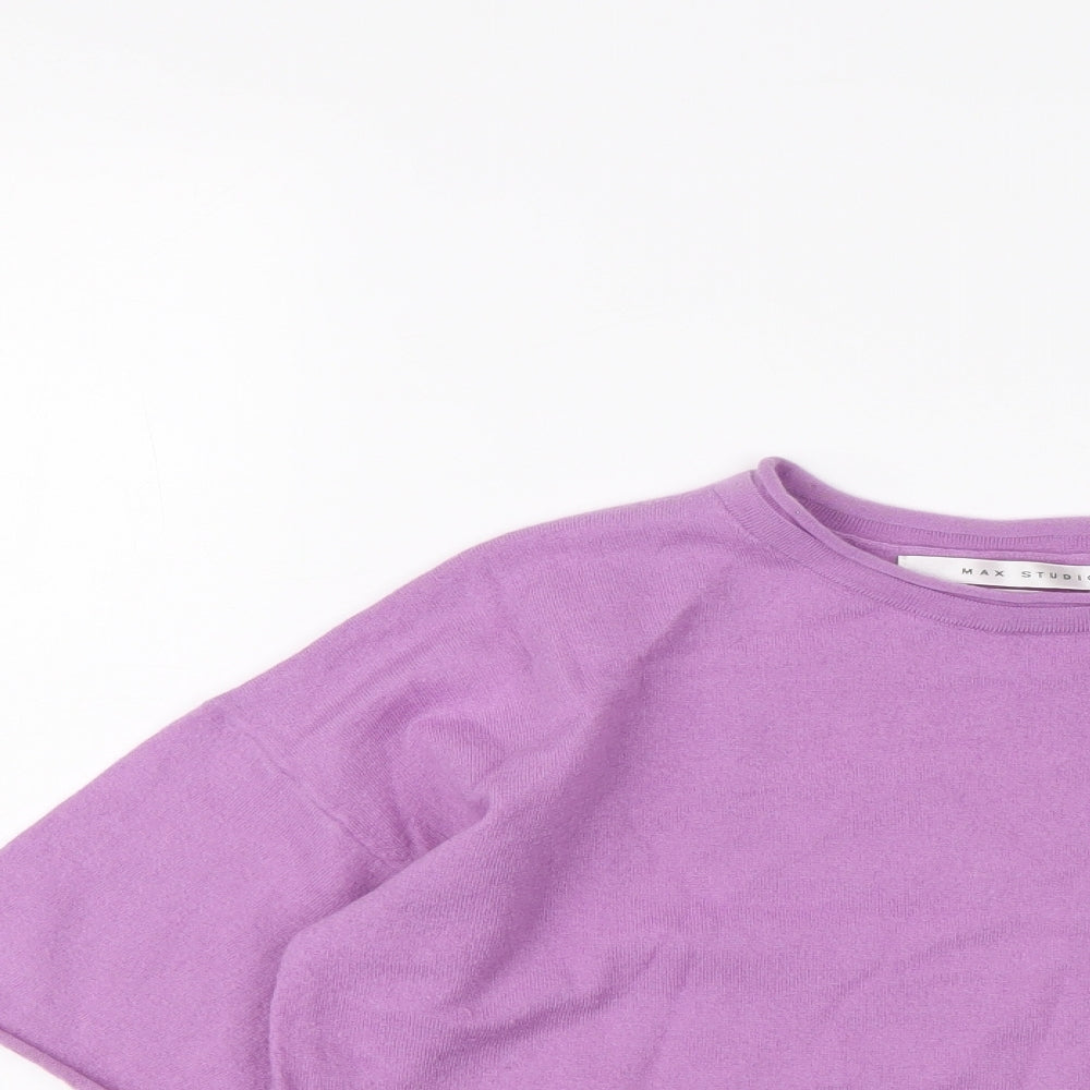 Max Studio Womens Purple Round Neck Wool Pullover Jumper Size L