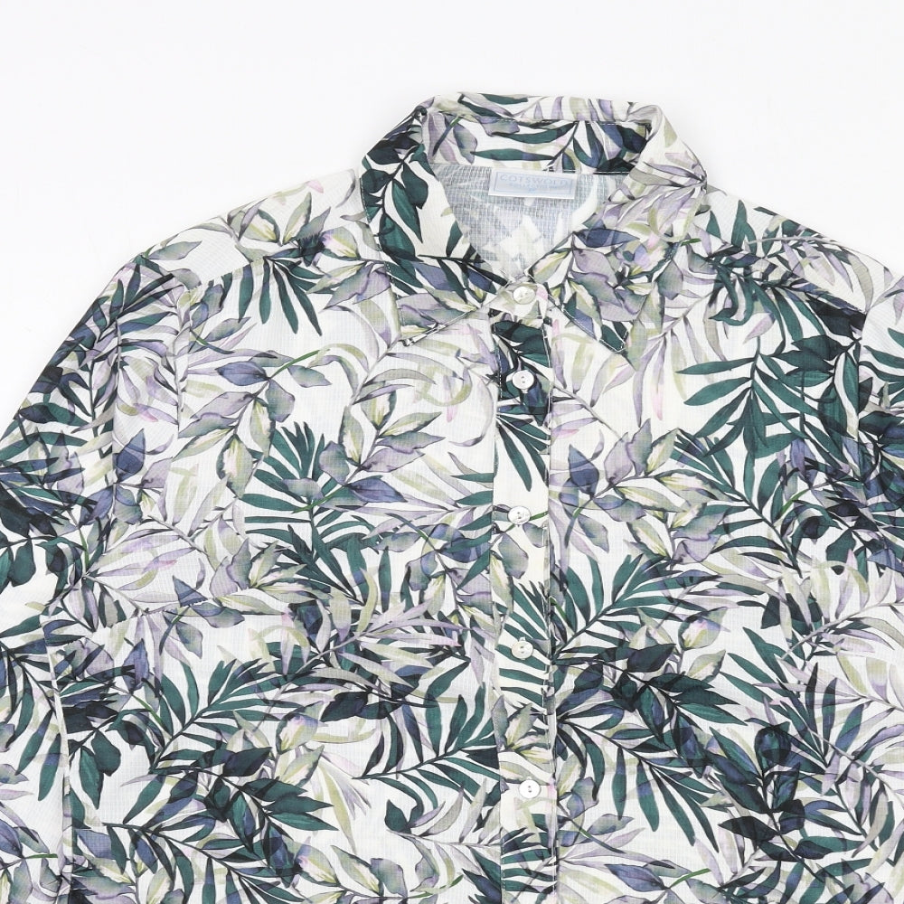 Cotswold Collections Womens Multicoloured Geometric Polyester Basic Button-Up Size 12 Collared - Leaf Print