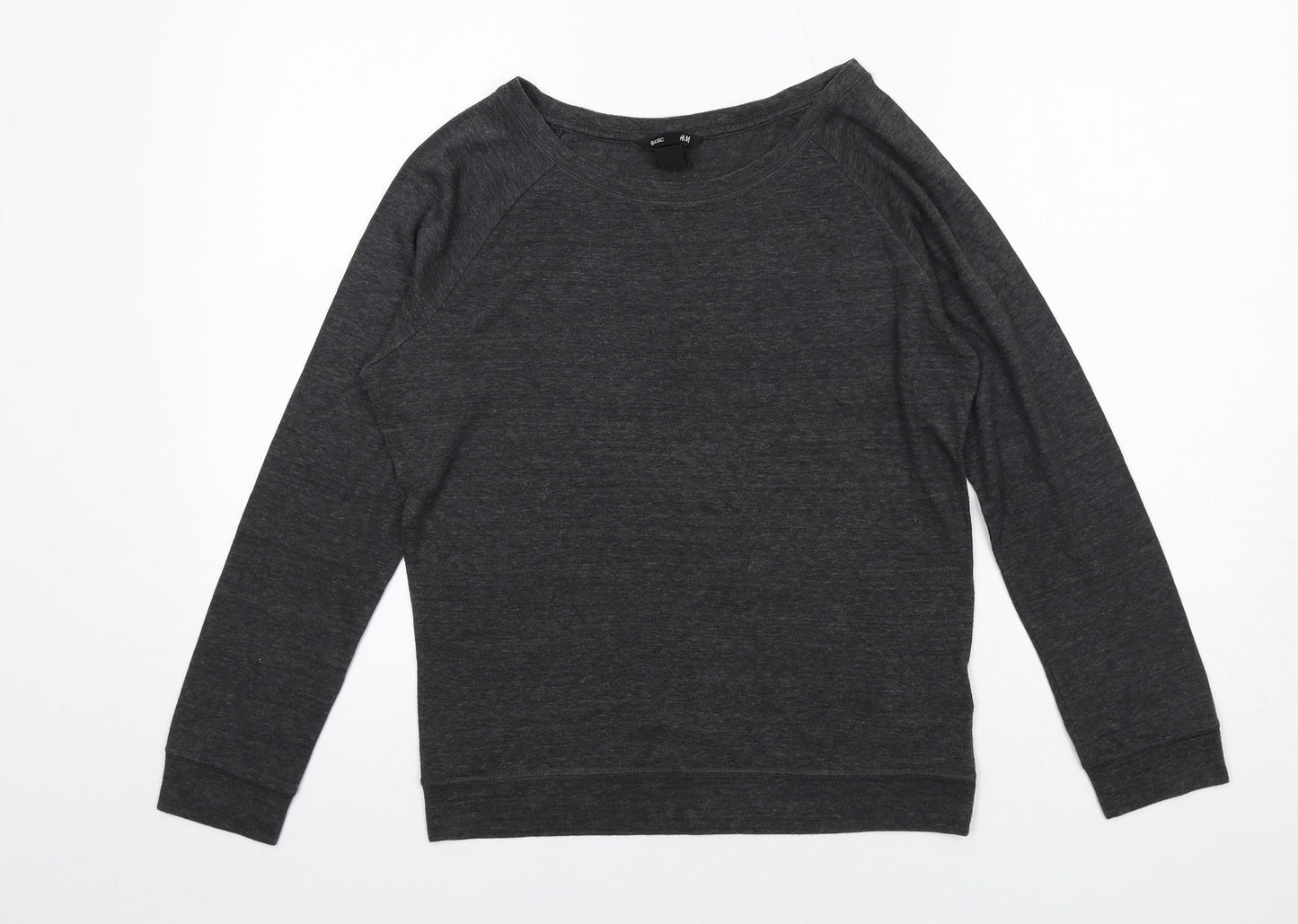 H&M Womens Grey Polyester Basic T-Shirt Size S Boat Neck