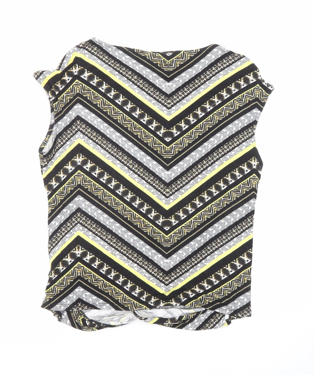Wallis Womens Black Geometric Viscose Basic T-Shirt Size M Round Neck - Knot Front
