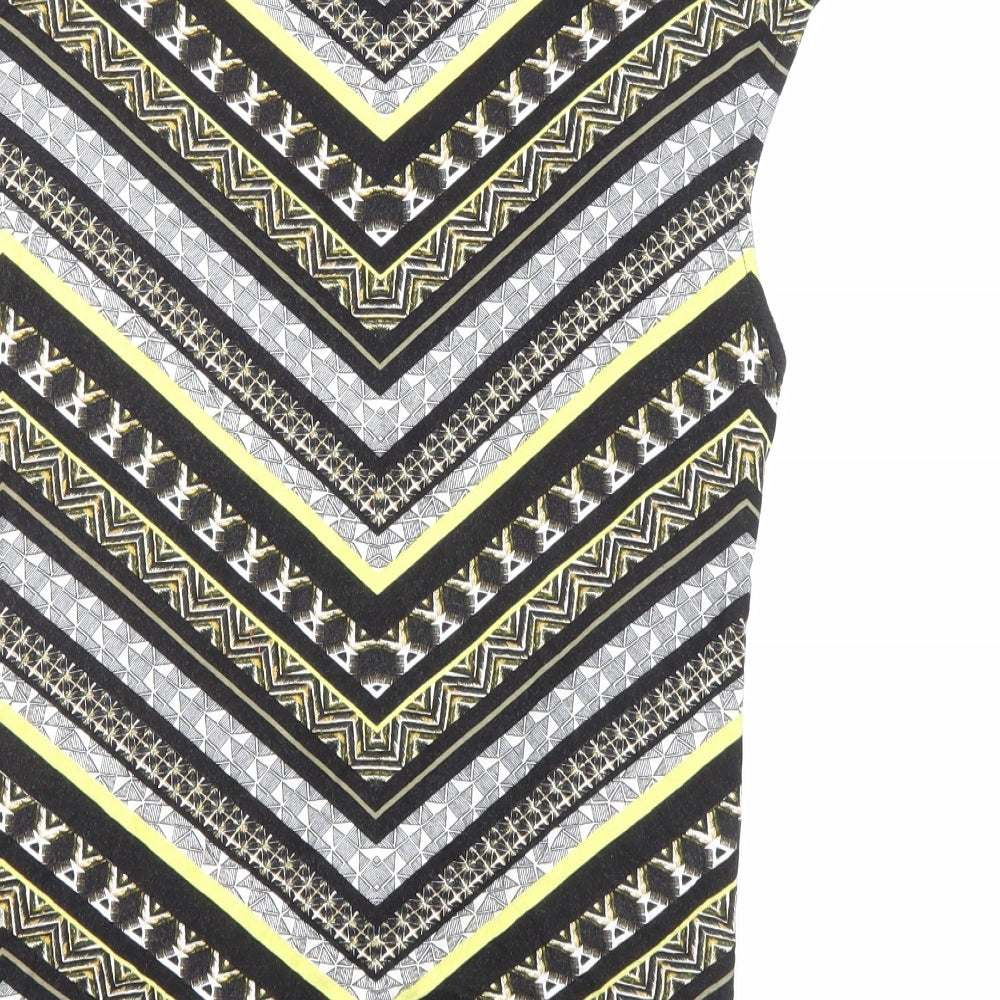 Wallis Womens Black Geometric Viscose Basic T-Shirt Size M Round Neck - Knot Front