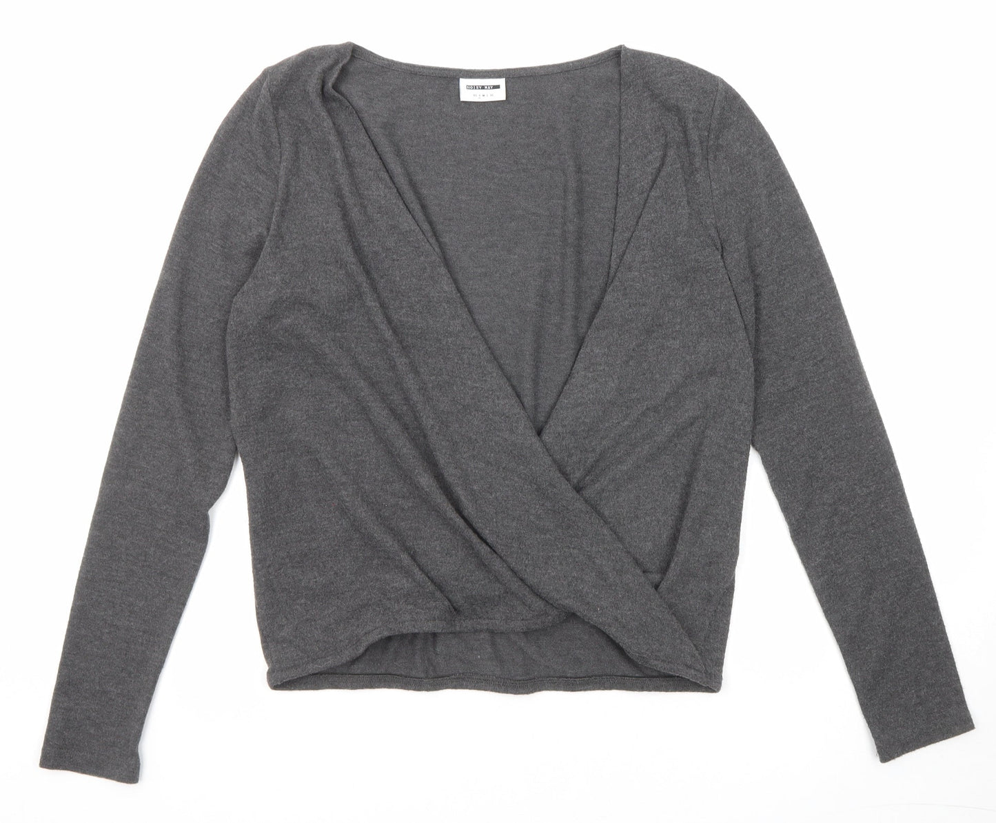 Noisy may Womens Grey V-Neck Polyester Pullover Jumper Size S Pullover - Wrap Front Detail