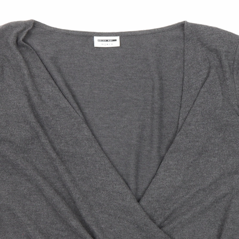 Noisy may Womens Grey V-Neck Polyester Pullover Jumper Size S Pullover - Wrap Front Detail