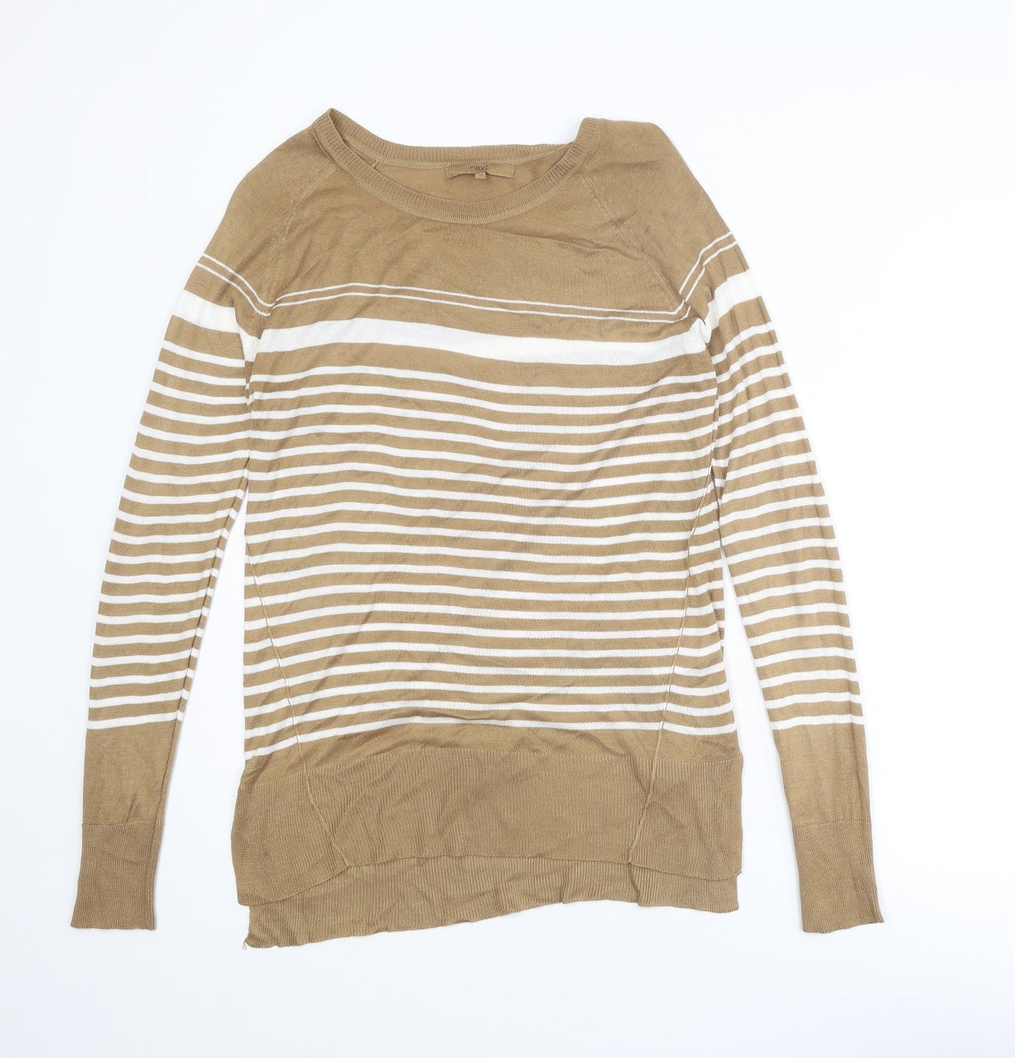 NEXT Womens Brown Round Neck Striped Camel Pullover Jumper Size 10