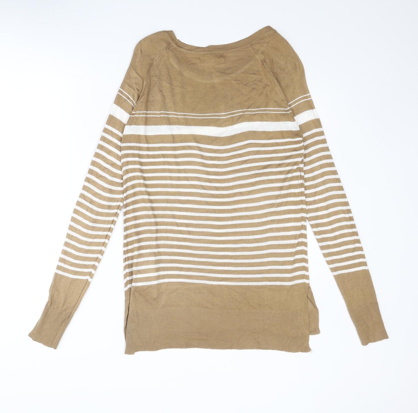NEXT Womens Brown Round Neck Striped Camel Pullover Jumper Size 10