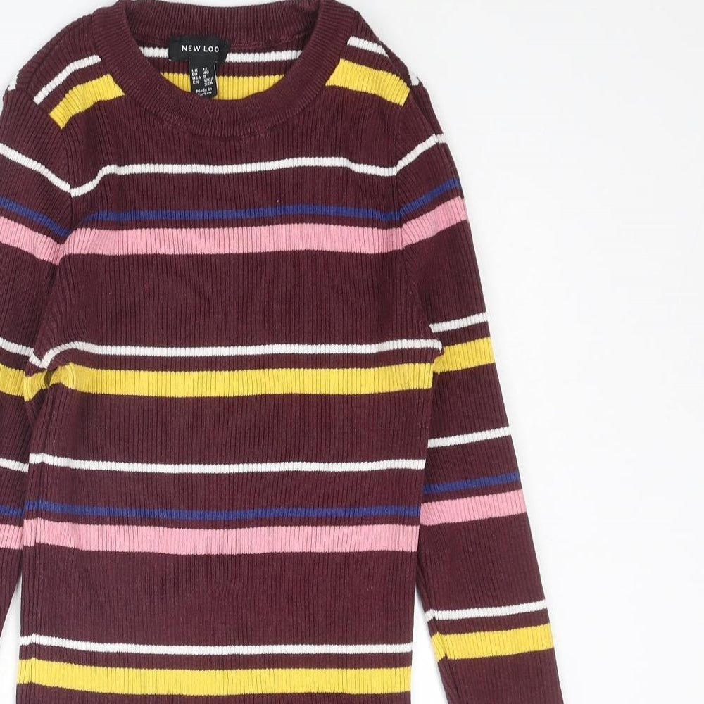 New Look Womens Multicoloured Round Neck Striped Cotton Pullover Jumper Size 12