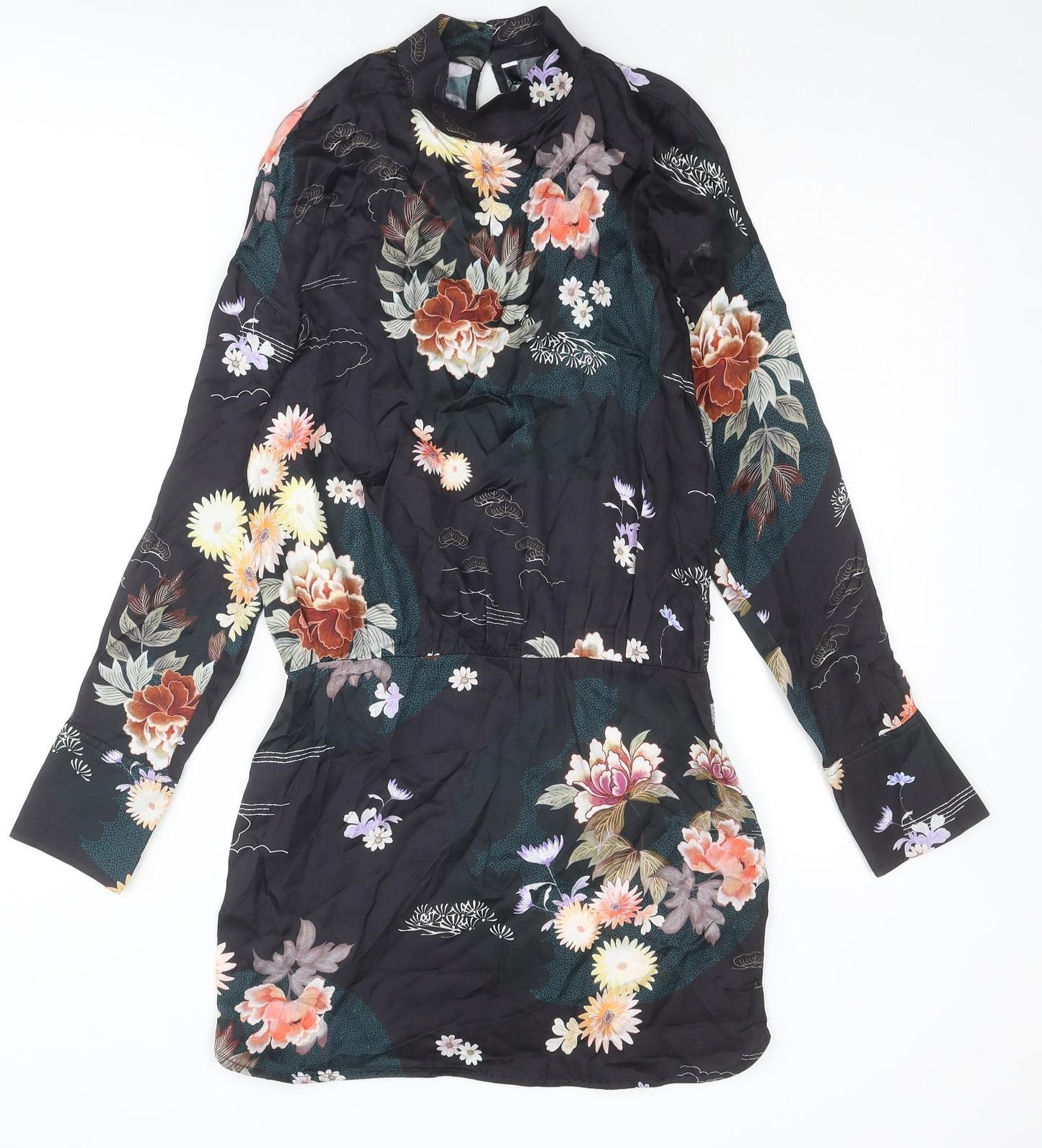 Zara Womens Multicoloured Floral Viscose A-Line Size S Round Neck Button