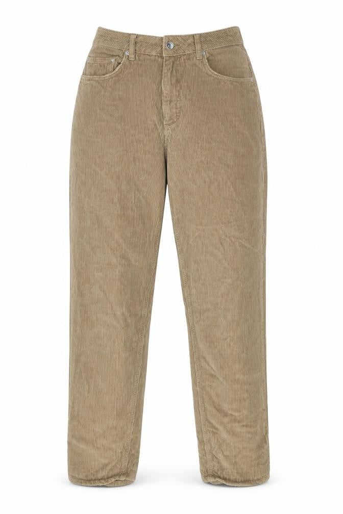 Front view of ASOS women’s brown cotton trousers, size UK 28, in, 30-inch leg regular zip