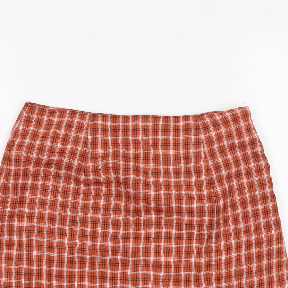 Princess Polly Womens Orange Plaid Polyester A-Line Skirt Size 8 Zip