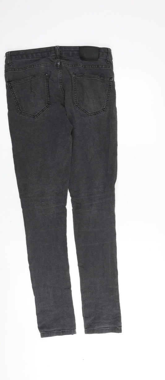 BSC Jeans Mens Grey Cotton Skinny Jeans Size 32 in L32 in Extra-Slim Zip
