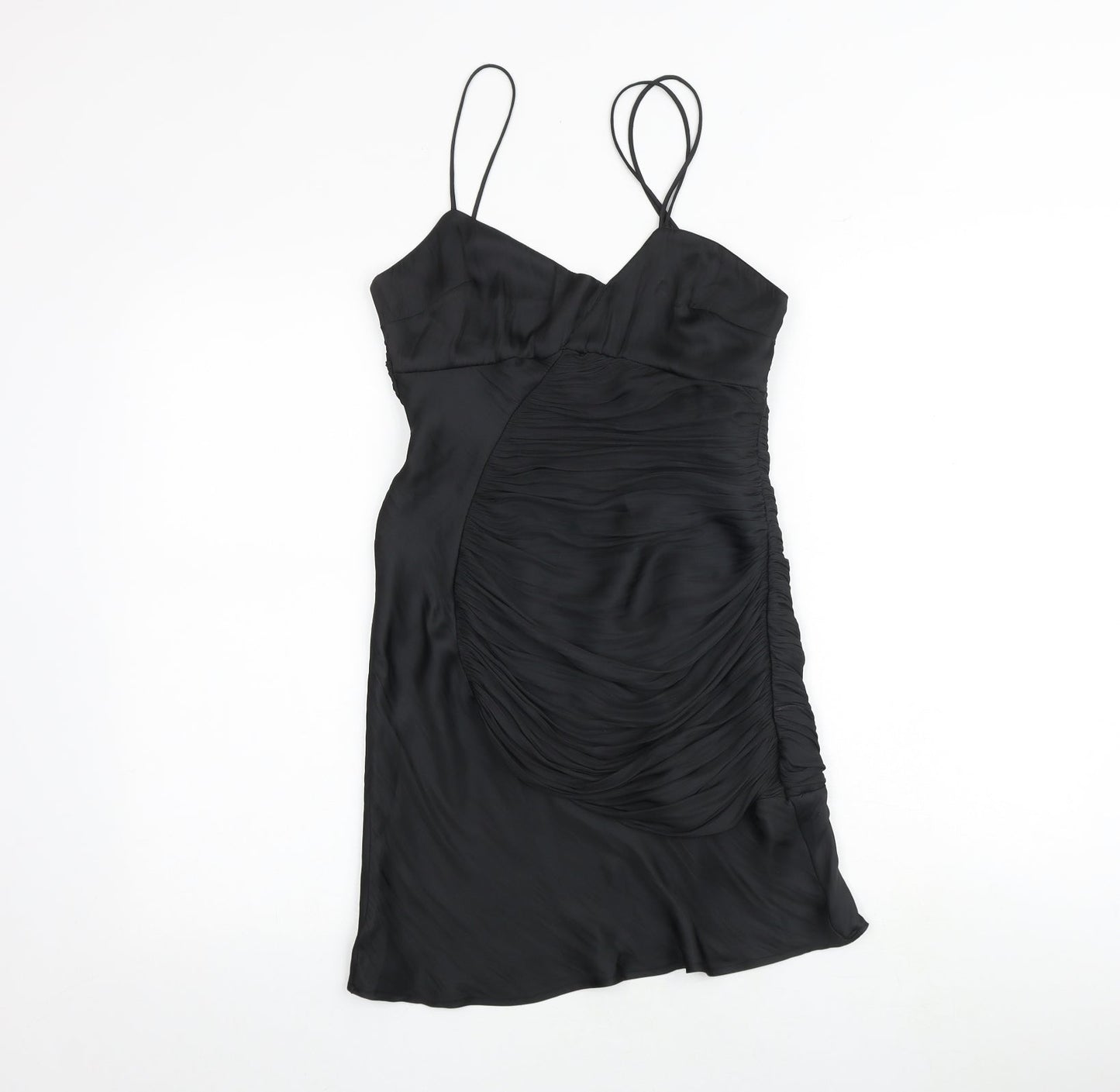 Zara Womens Black Polyester Slip Dress Size S V-Neck Zip