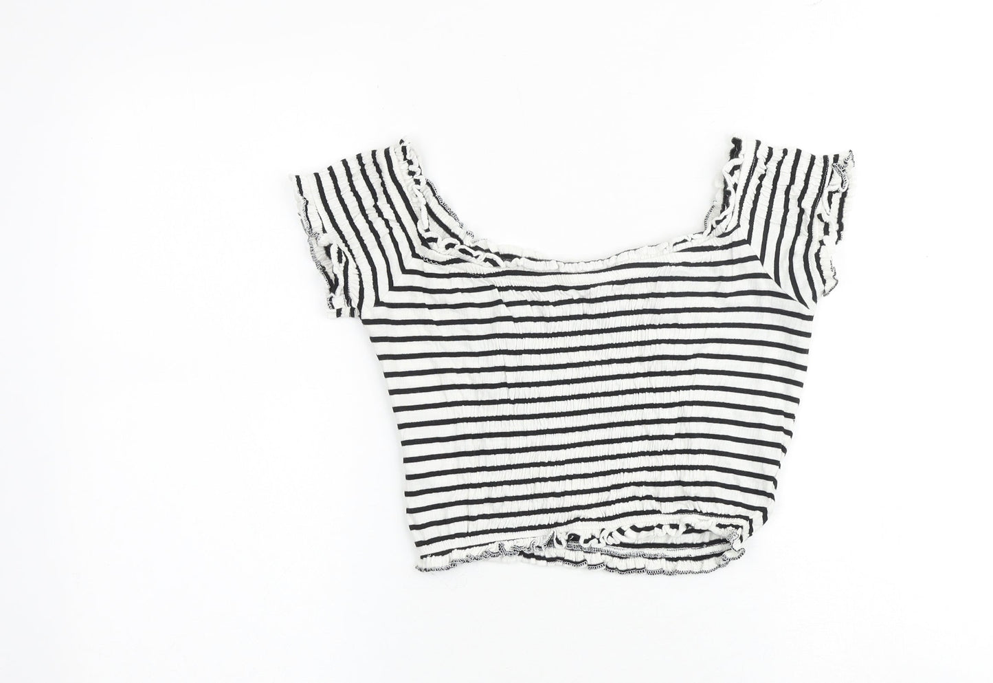 New Look Womens White Striped Cotton Cropped Tank Size 8 Off the Shoulder