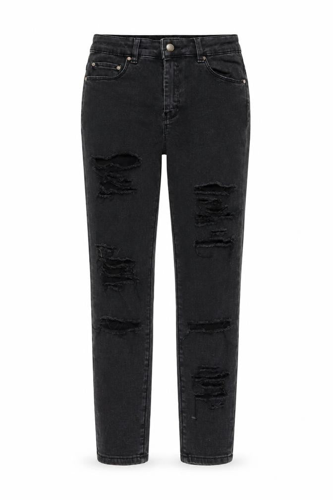 Front view of ASOS women’s black cotton straight jeans, size UK 28, in, 25-inch leg regular button