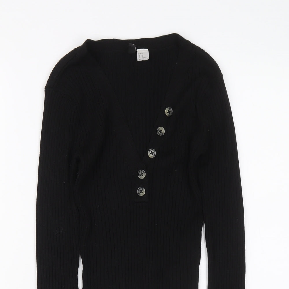 H&M Womens Black V-Neck Viscose Pullover Jumper Size XS