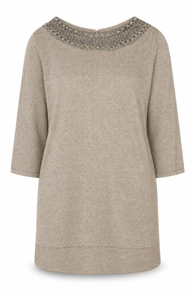 Marks and Spencer Womens Gold Round Neck Viscose Tunic Jumper Size 14