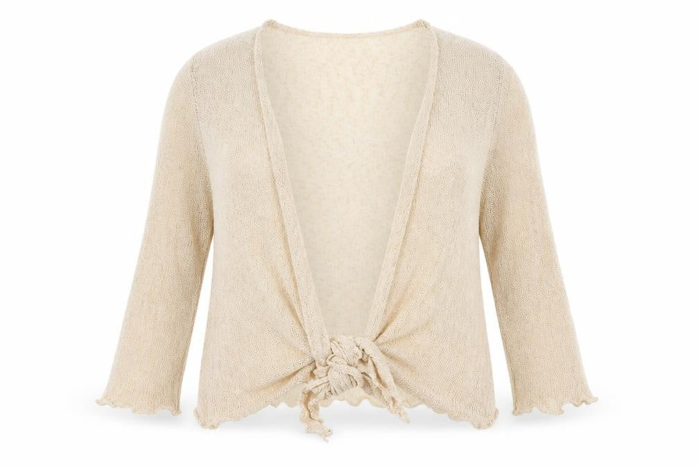Tommy & Kate Womens Beige V-Neck Acrylic Cardigan Jumper Size 16 - Knot Front