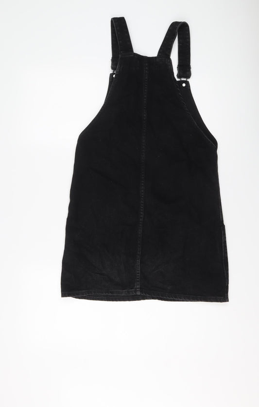 New Look Womens Black Cotton Pinafore/Dungaree Dress Size 6 Square Neck Buckle
