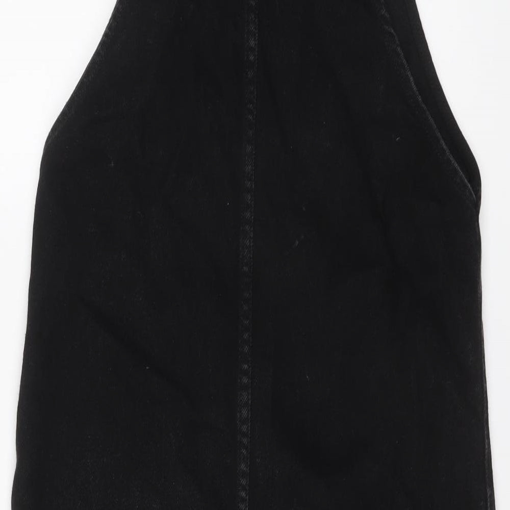 New Look Womens Black Cotton Pinafore/Dungaree Dress Size 6 Square Neck Buckle