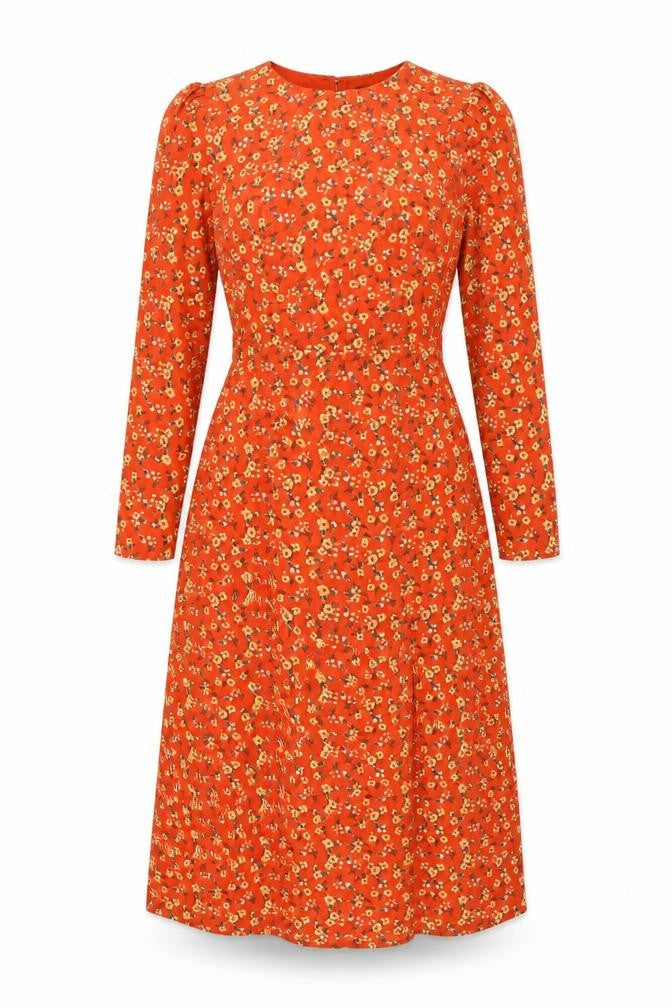 Fashion Union Womens Orange Floral Polyester A-Line Size 4 Round Neck Zip