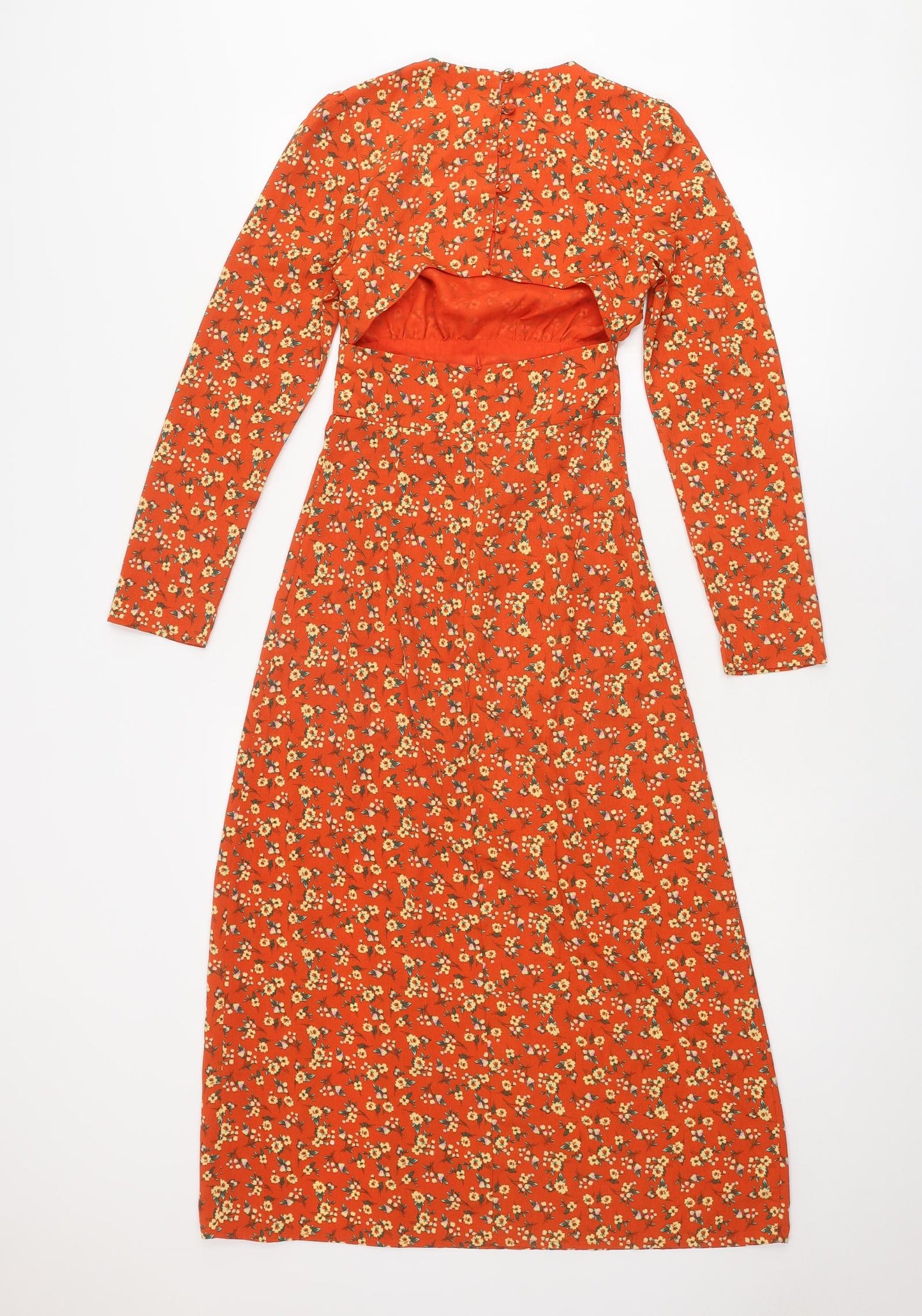 Fashion Union Womens Orange Floral Polyester A-Line Size 4 Round Neck Zip
