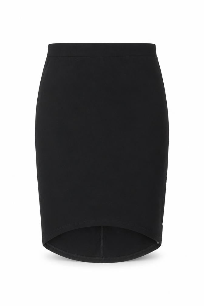 Front view of ASOS women’s black cotton bandage skirt, size UK 4