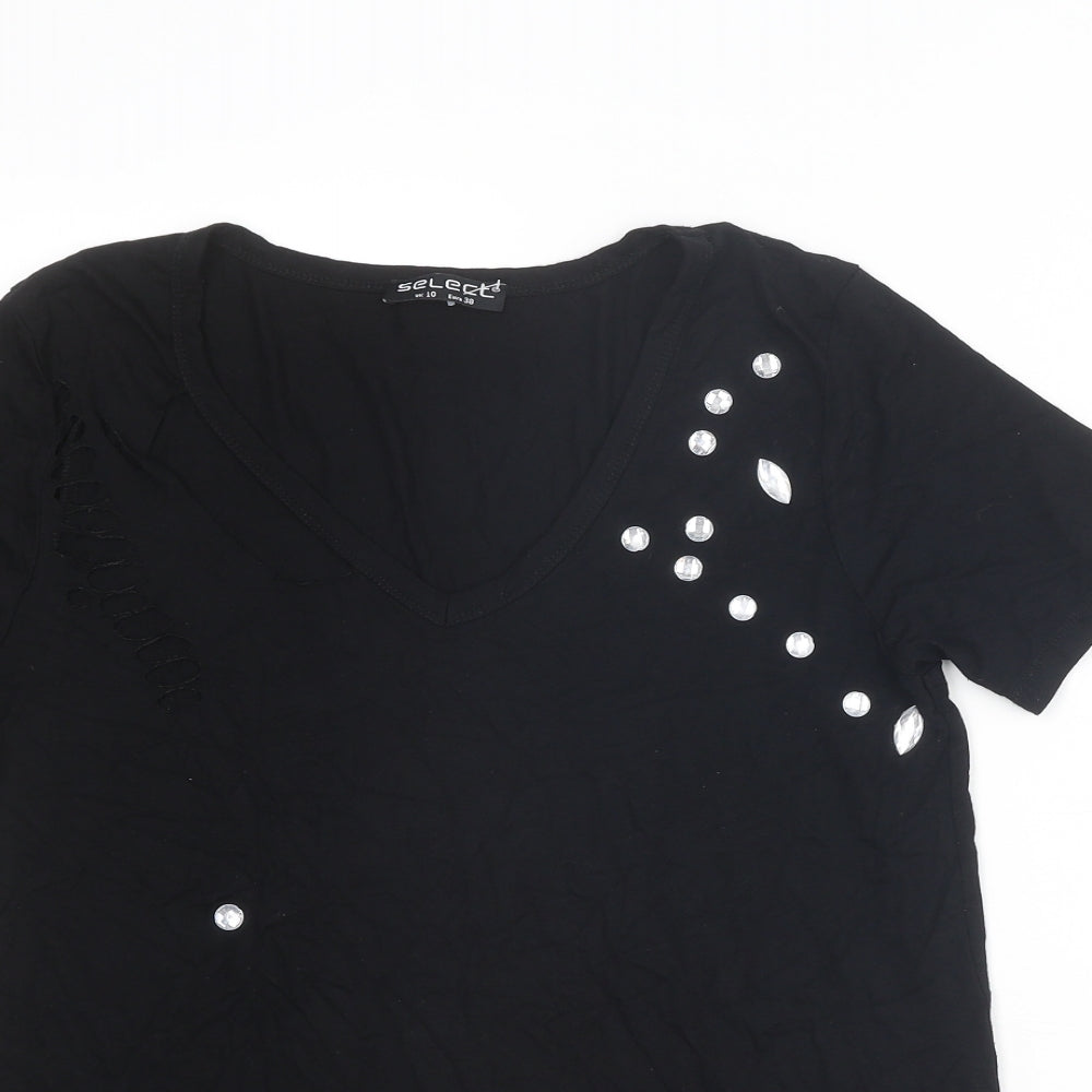 Select Womens Black Viscose Basic T-Shirt Size 10 Round Neck