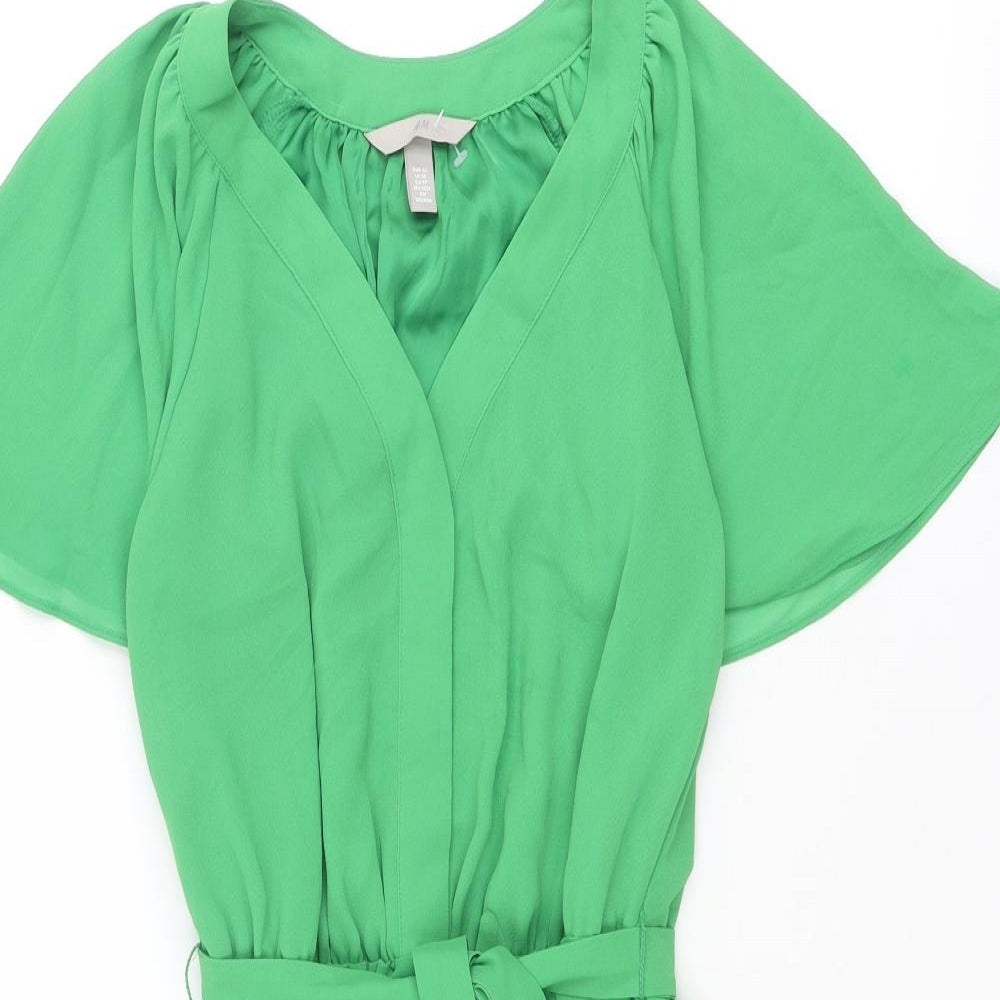 H&M Womens Green Polyester A-Line Size XS V-Neck Button