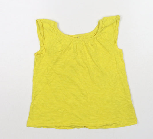 Marks and Spencer Girls Yellow Cotton Basic T-Shirt Size 4-5 Years Round Neck Pullover